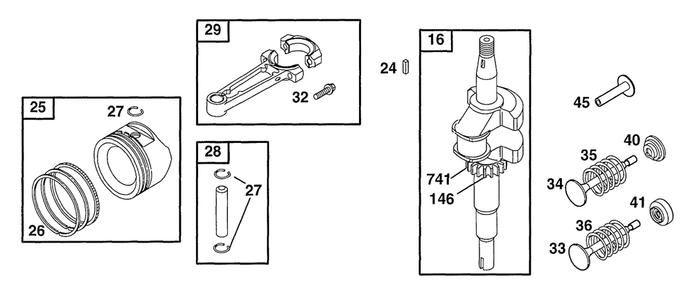 Piston Grp, Crankshaft Diagram and Parts List for 133702-0135-XX  Briggs and Stratton Engine